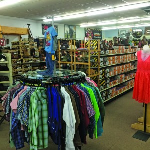 Douglas Hardware Hank provides an assortment of clothing options for its wide array of customers, including work boots, dresses, kids’ attire and men’s button-up shirts.