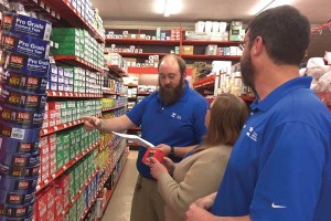 Ben Canady, assistant manager; Donna Dunnehoo, inventory specialist; and Jason Mitchener, merchandiser, worked together to streamline the store’s inventory.