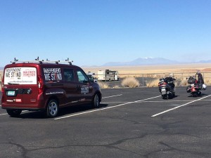 The van used for the Great American Route 66 Road Trip looked perfect with the San Francisco Peaks closely.