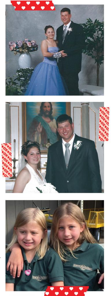 Top: Michael Sacks took Jackie to her high school prom in February 2002. Middle: Six years after meeting for the first time at Round Top Mercantile, Michael and Jackie married on Feb. 11, 2006. Bottom: Michael and Jackie Sacks’ two daughters, Rebekah, 6, and Gretchen, 8, help at the store when they aren’t in school. 