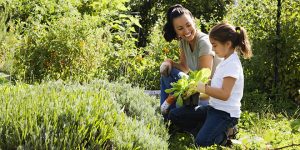 Mother and Daughter Gardening